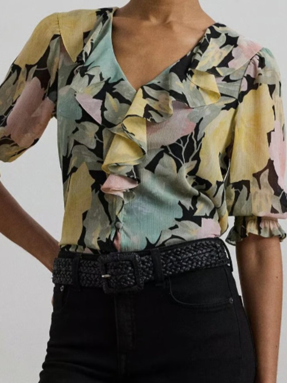 Ralph Lauren Floral Ruffle-Trim Blouse PL